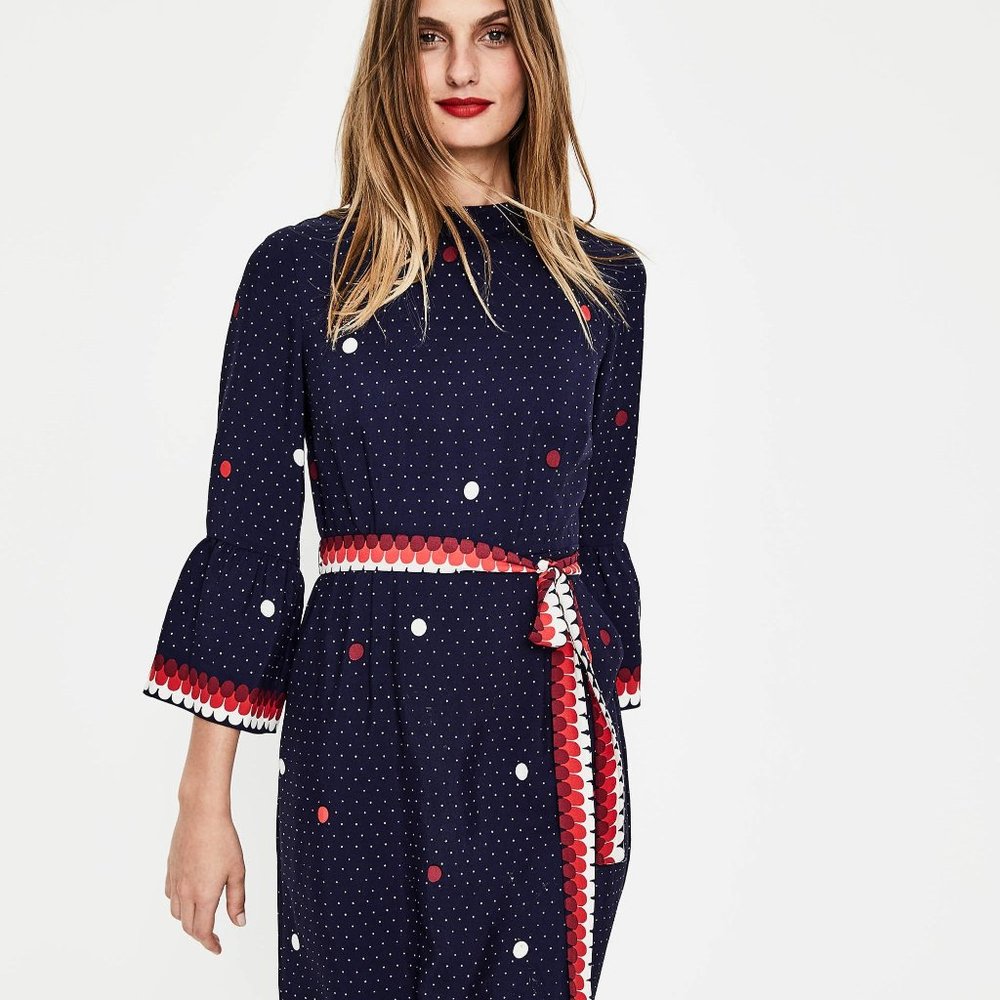 Boden Armelle navy polkadot ruffle sleeve dress 6